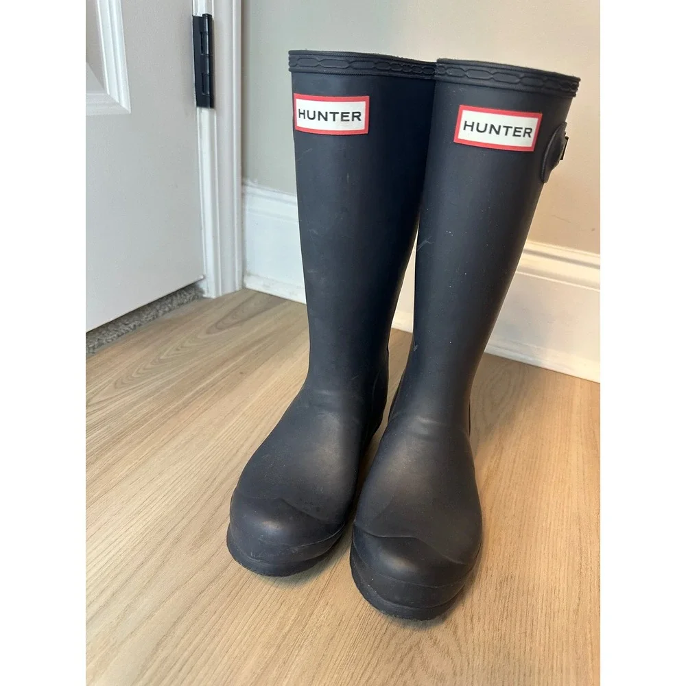 Hunter Original Kids Rain Boots Matte Navy Rubber Waterproof Tall Boots 2G/1B